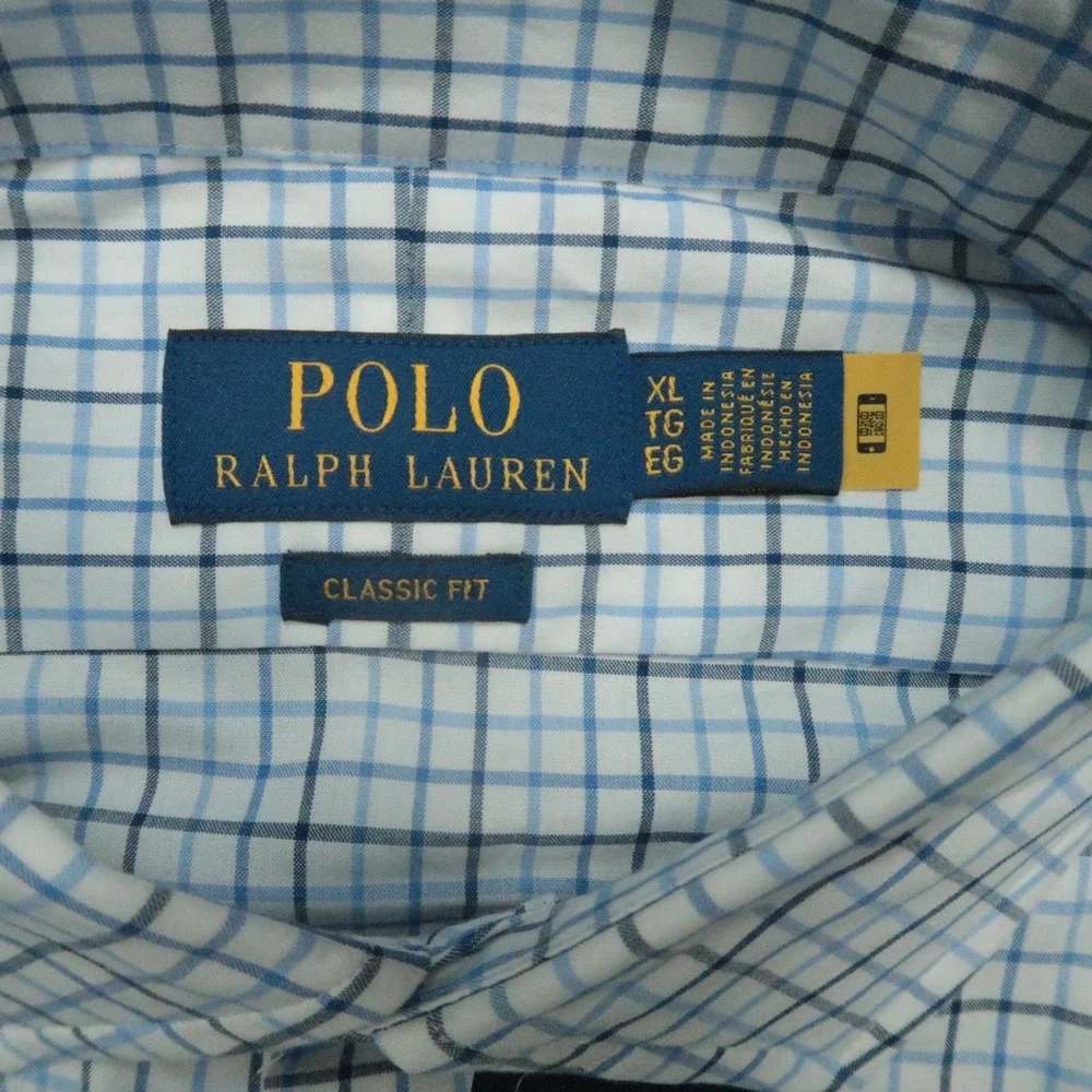 Polo Ralph Lauren Shirt Men XL White Blue Plaid Classic Stretch‎ Button Up NWT